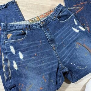 Akademiks Splatter Dark Jeans Distressed Sz 40X34 Baggy Denim Selected Materials